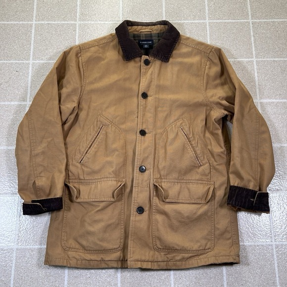 Lands' End Other - Vintage Lands End Chore Jacket Mens Medium Brown Canvas Barn Field Flannel Lined